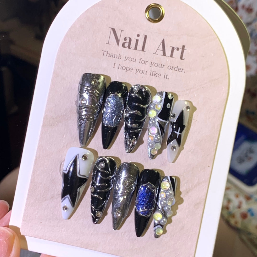 Black and Silver Nail with Black Star