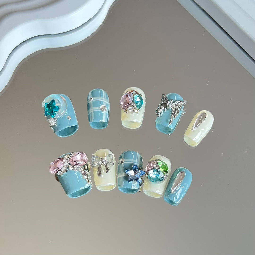 Light Blue and White with Color Stone